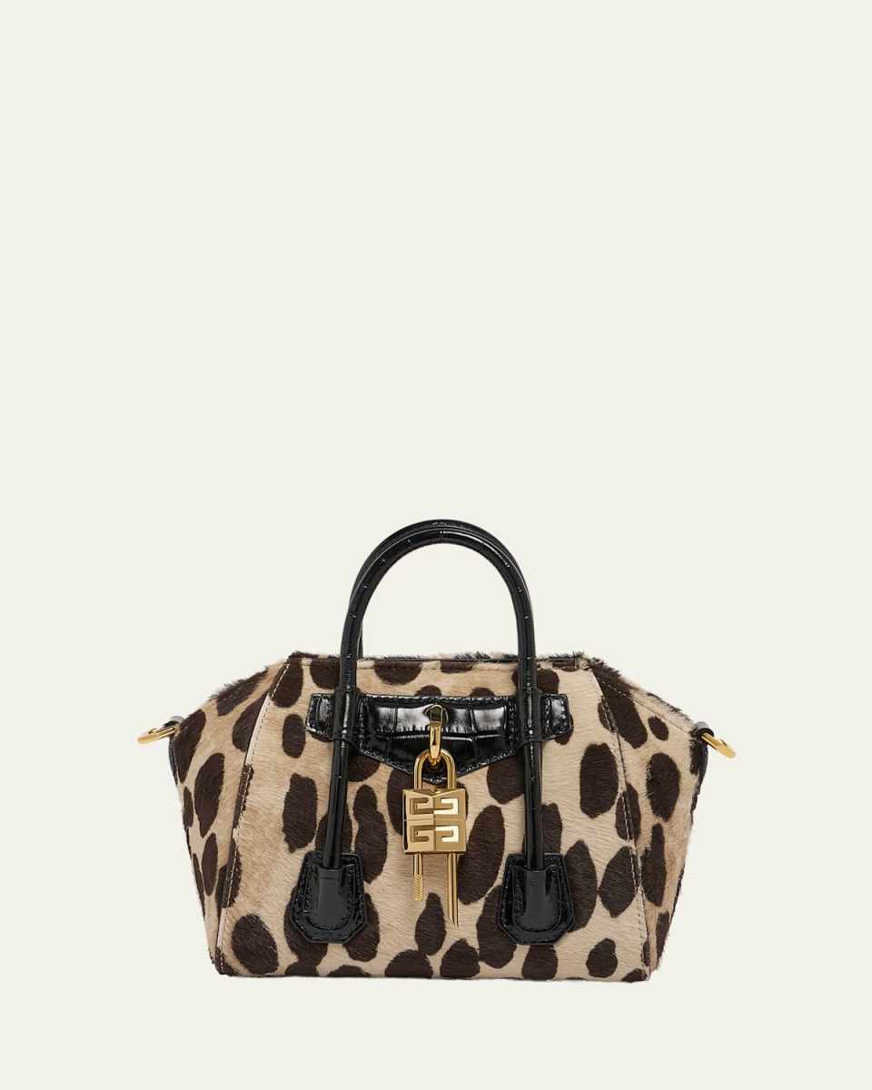 Antigona Toy Lock Crossbody Bag in Leopard Calf Hair